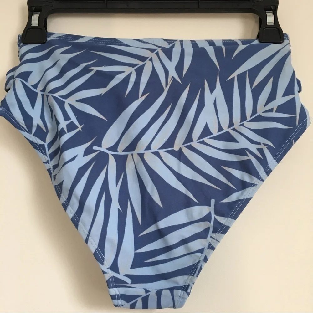 Xhiliration Blue Palm print High Waist Swimsuit Bikini Bottom